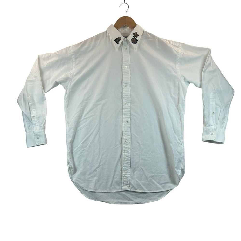 Polo Ralph Lauren Boyfriend Fit Shirt Womens 8 White Collar Patches Button Up